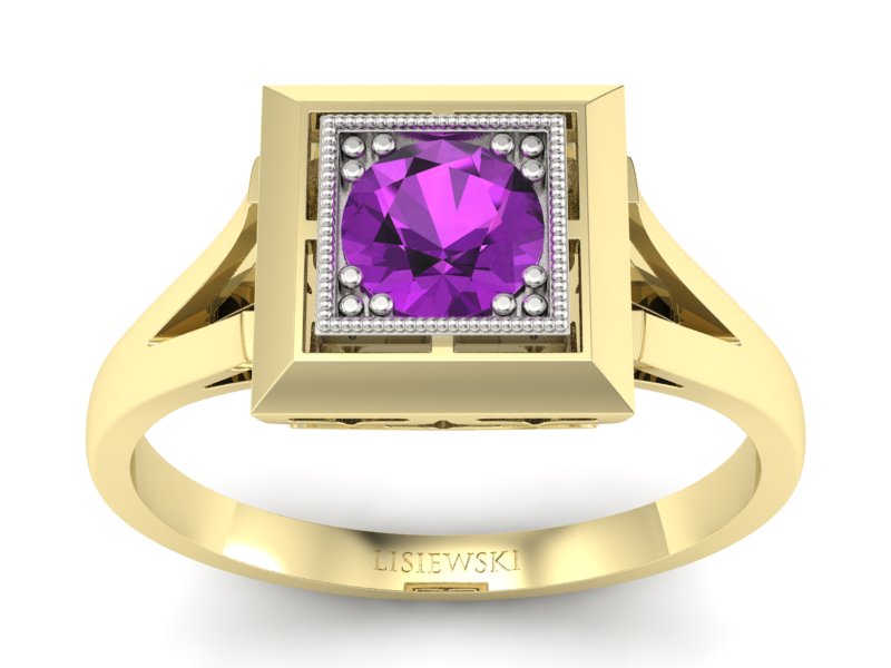 Pierścionek z ametystem żółte i białe złoto - p16147zbat