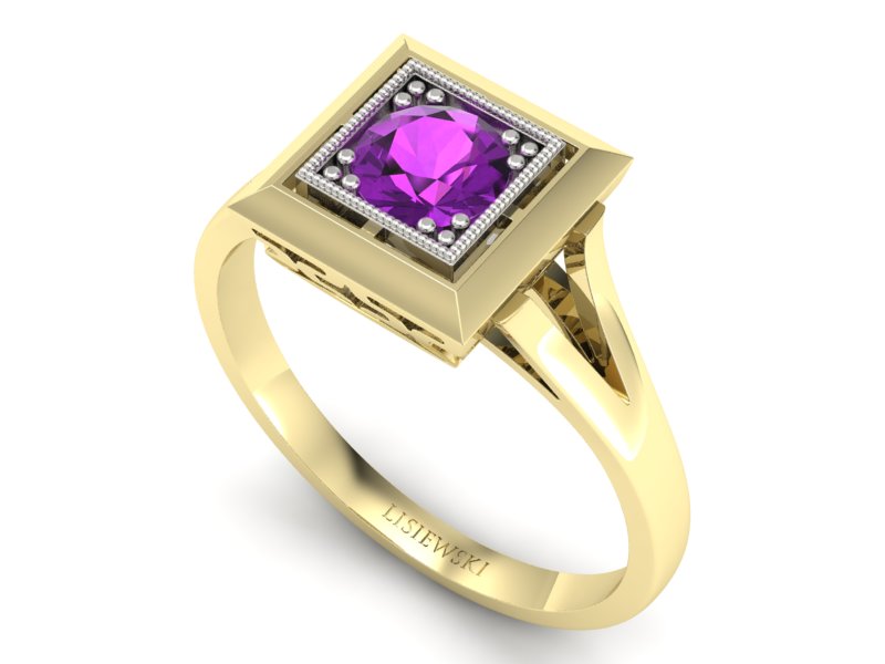 Pierścionek z ametystem żółte i białe złoto - p16147zbat — zdjęcie 3