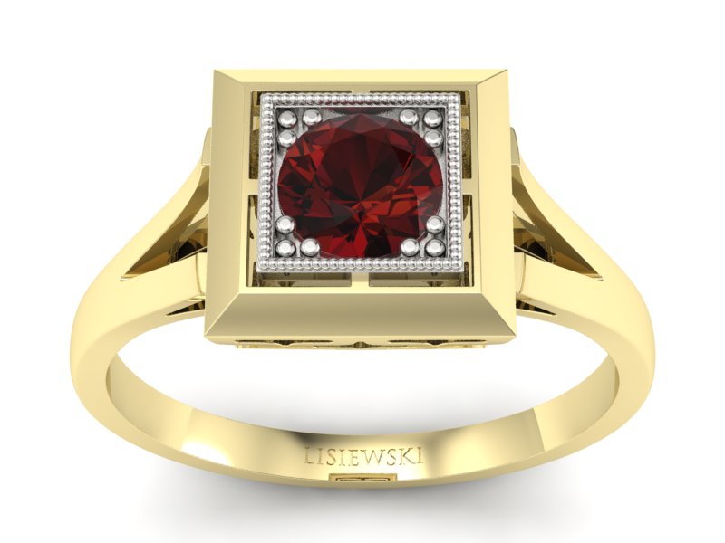 Pierścionek z granatem żółte białe złoto - p16147zbgr