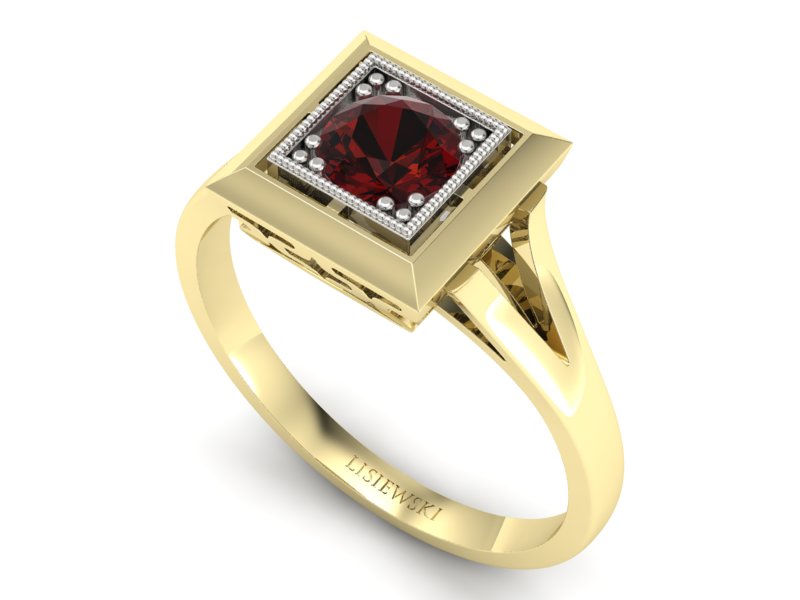 Pierścionek z granatem żółte białe złoto - p16147zbgr — zdjęcie 3