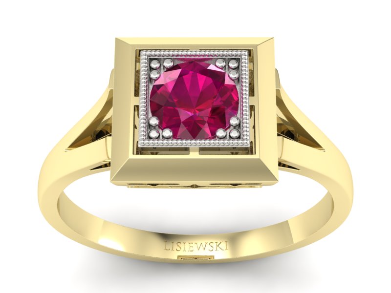 Pierścionek z rubinem żółte białe złoto - p16147zbr
