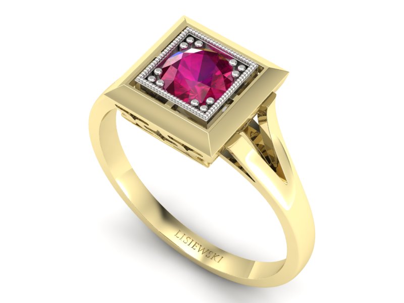Pierścionek z rubinem żółte białe złoto - p16147zbr — zdjęcie 3