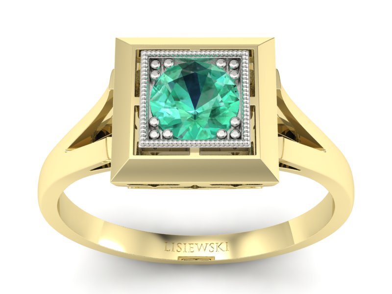 Pierścionek ze szmaragdem żółte i białe złoto - p16147zbsm