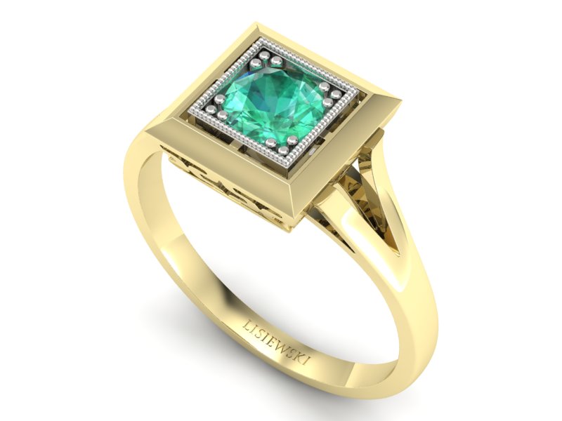 Pierścionek ze szmaragdem żółte i białe złoto - p16147zbsm — zdjęcie 3