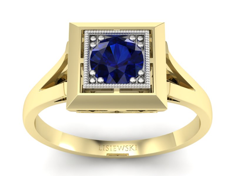 Pierścionek z szafirem żółte białe złoto - p16147zbsz