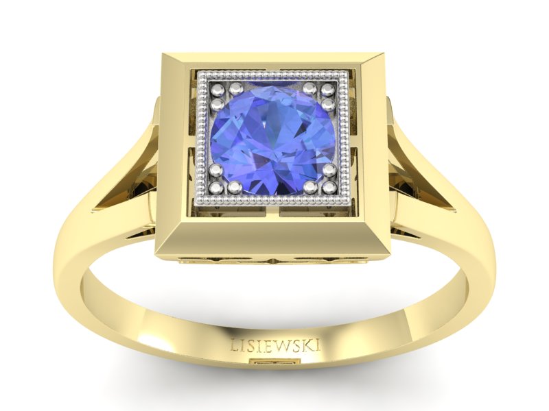 Pierścionek z tanzanitem żółte białe złoto - p16147zbt