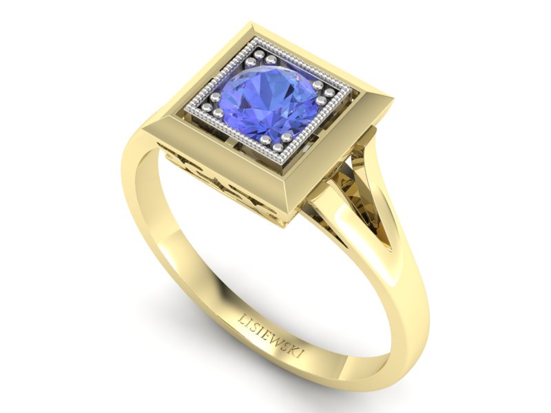Pierścionek z tanzanitem żółte białe złoto - p16147zbt — zdjęcie 3