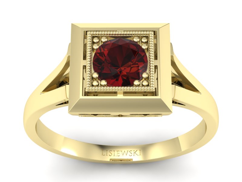 Złoty pierścionek z granatem żółte złoto - p16147zgr