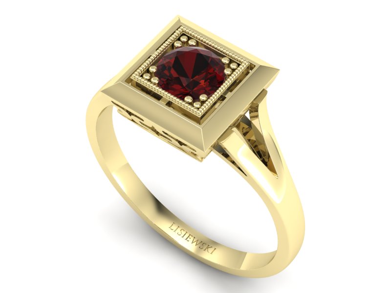 Złoty pierścionek z granatem żółte złoto - p16147zgr — zdjęcie 3