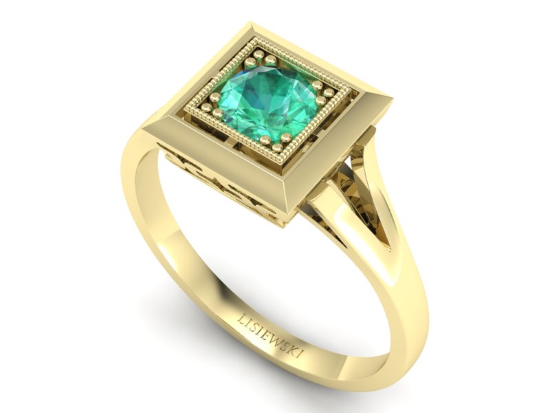 Złoty pierścionek ze szmaragdem żółte złoto - p16147zsm — zdjęcie 3