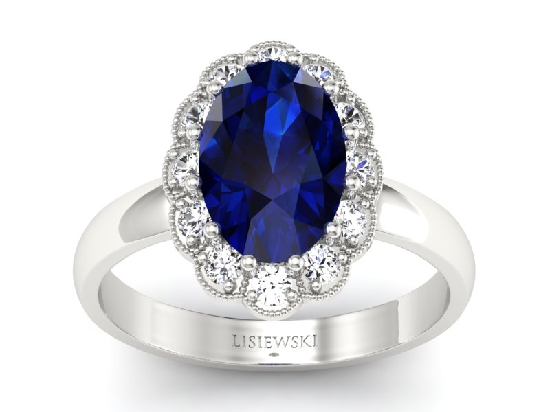 Pierścionek zaręczynowy z szafirem i brylantami - p16148bsz