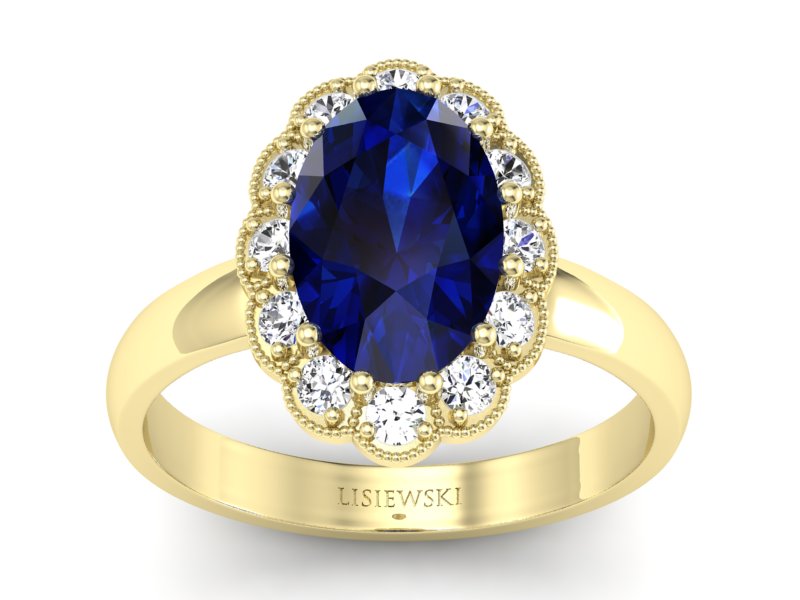 Pierścionek zaręczynowy z szafirem i brylantami - p16148zsz