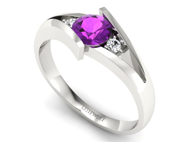 Złoty pierścionek z ametystem i brylantami - p16149bat — zdjęcie 3