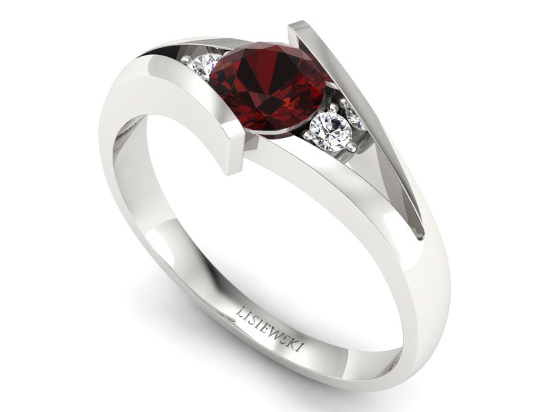 Pierścionek z granatem i brylantami białe złoto - p16149bgr — zdjęcie 3