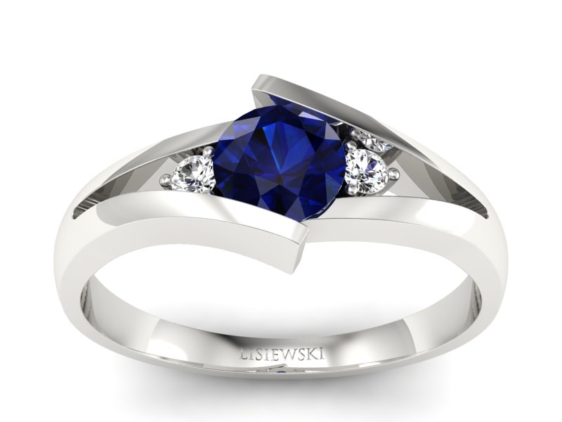 Pierścionek z szafirem i brylantami białe złoto - p16149bsz