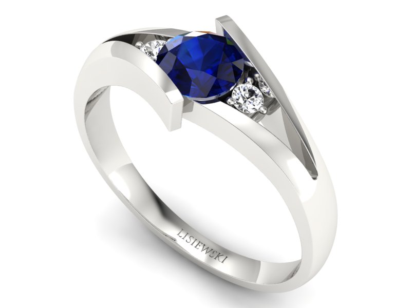 Pierścionek z szafirem i brylantami białe złoto - p16149bsz — zdjęcie 3