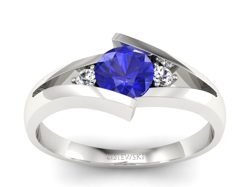 Złoty pierścionek z szafirem i brylantami - p16149bszc