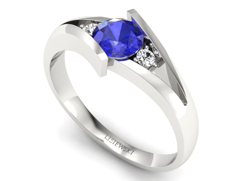 Złoty pierścionek z szafirem i brylantami - p16149bszc — zdjęcie 3