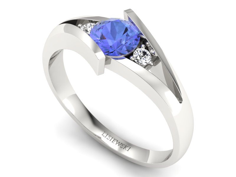 Pierścionek z tanzanitem białe złoto i brylantami - p16149bt — zdjęcie 3