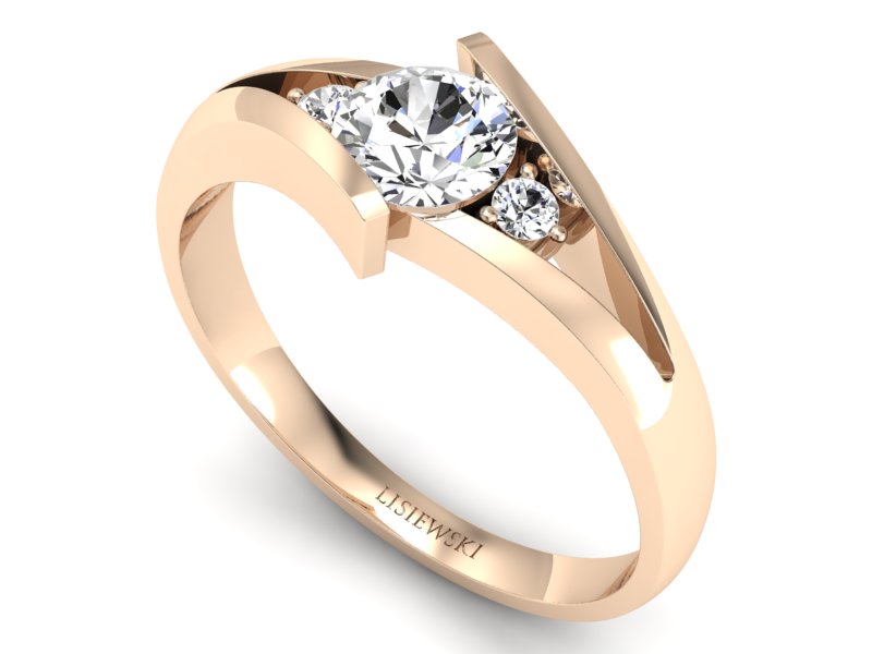 Złoty pierścionek z brylantem z różowego złota - p16149c — zdjęcie 3