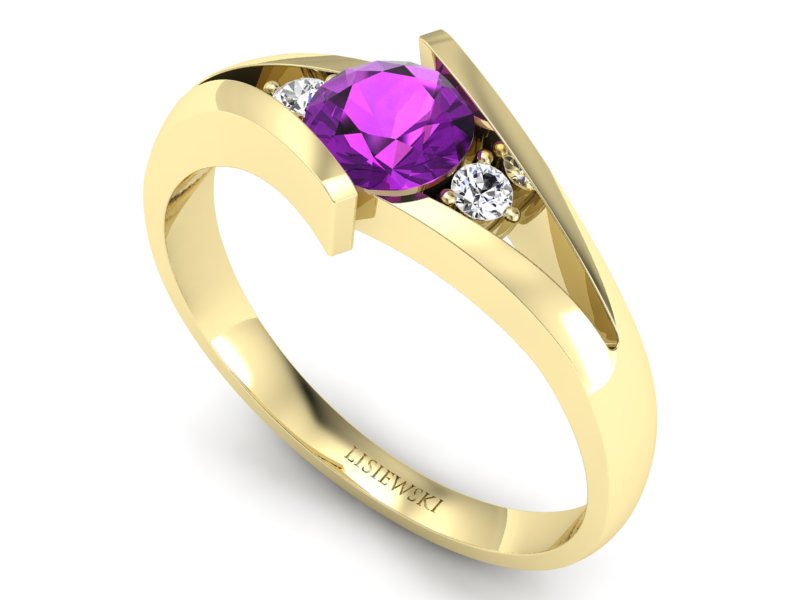 Pierścionek z ametystem i brylantami żółte złoto - p16149zat — zdjęcie 3