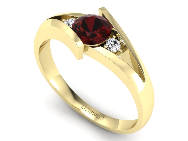 Złoty pierścionek z granatem i brylantami - p16149zgr — zdjęcie 3