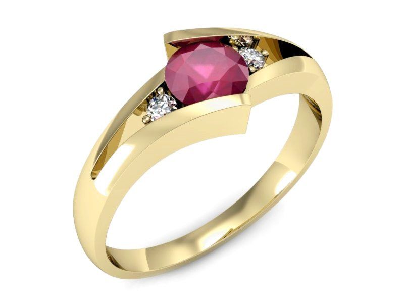 Złoty pierścionek z rubinem i brylantami złoto proba 585 - p16149zr