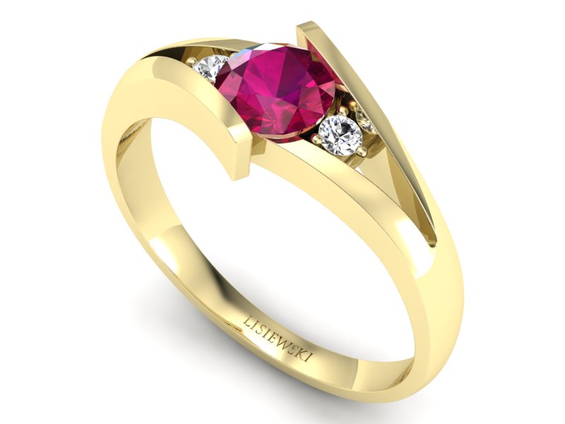 Złoty pierścionek z rubinem i brylantami - p16149zr — zdjęcie 3