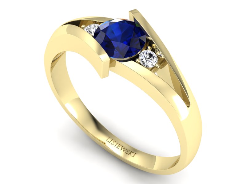 Złoty pierścionek z szafirem i brylantami - p16149zsz — zdjęcie 3