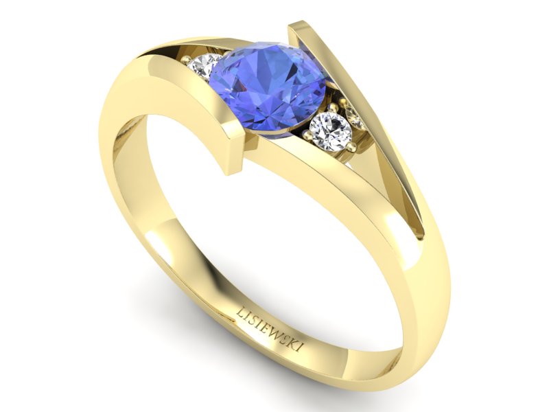 Pierścionek z tanzanitem i brylantami żółte złoto - p16149zt — zdjęcie 3