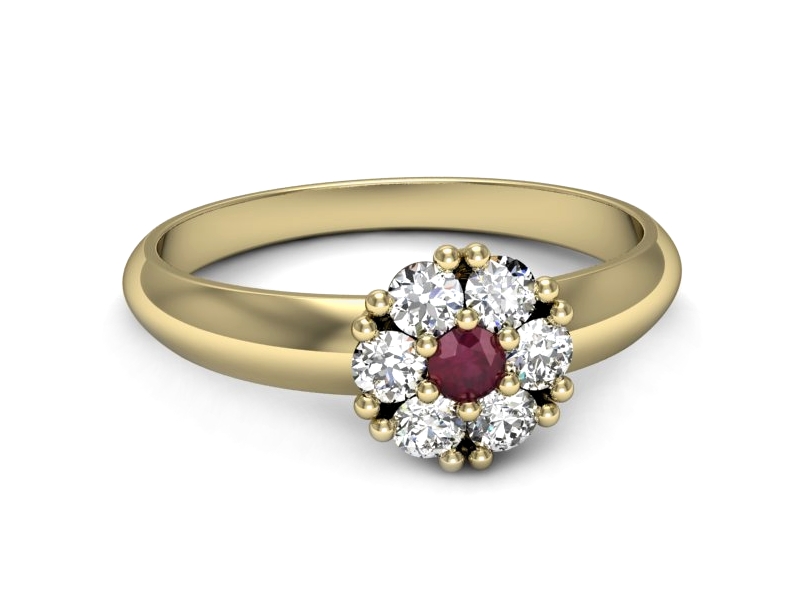 Złoty pierścionek z rubinem i brylantami - p16150zr — zdjęcie 3