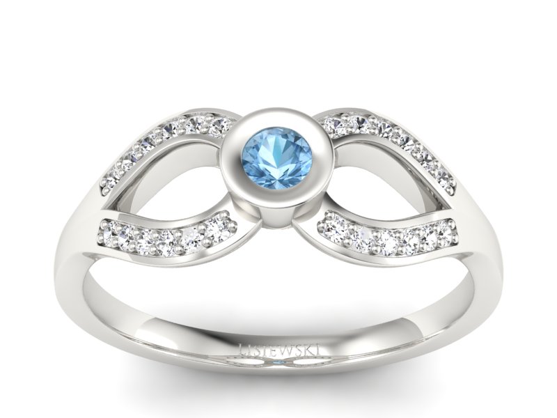 Pierścionek z topazem i brylantami białe złoto - p16153ba