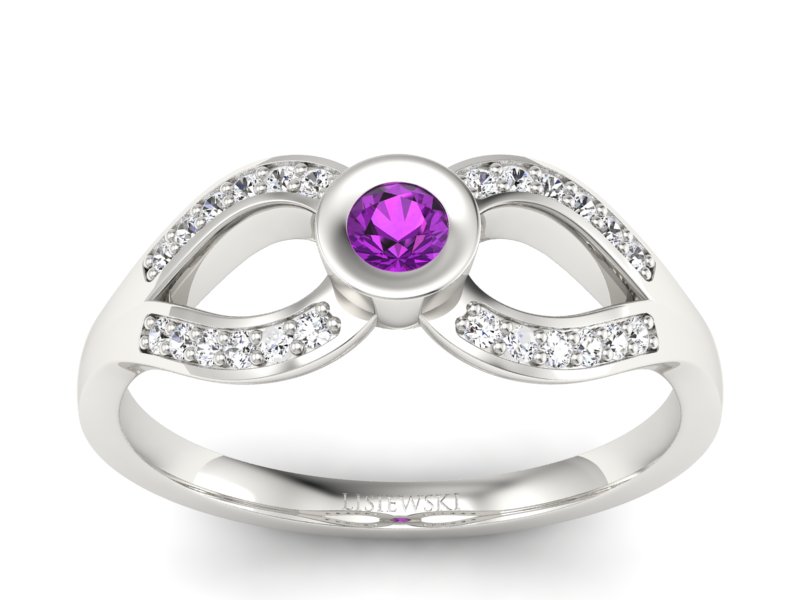 Złoty pierścionek z ametystem i brylantami - p16153bat