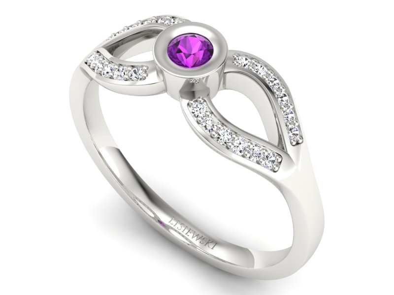 Złoty pierścionek z ametystem i brylantami - p16153bat — zdjęcie 3