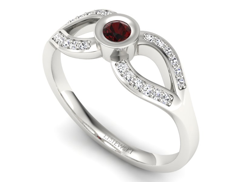 Pierścionek z granatem i brylantami białe złoto - p16153bgr — zdjęcie 3