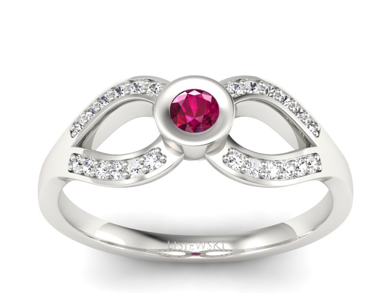 Pierścionek z rubinem i brylantami białe złoto - p16153br