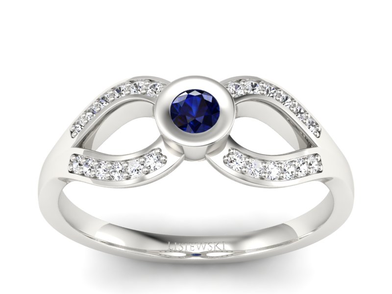 Złoty pierścionek z szafirem i brylantami - p16153bsz