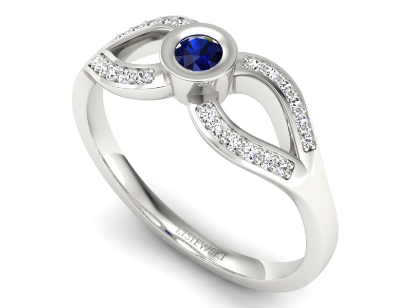 Złoty pierścionek z szafirem i brylantami - p16153bsz — zdjęcie 3