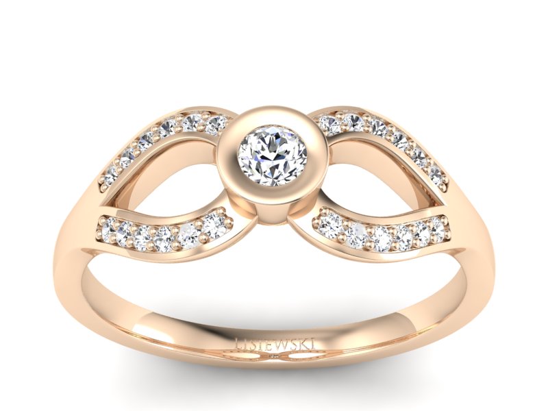 Złoty pierścionek z brylantami różowe złoto - p16153c