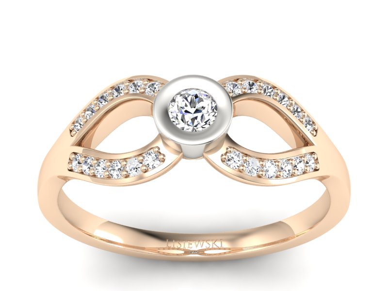 Pierścionek z brylantami białe różowe złoto - p16153cb