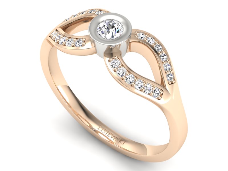 Pierścionek z brylantami białe różowe złoto - p16153cb — zdjęcie 3