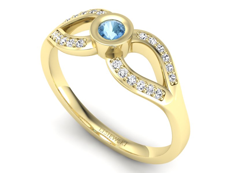 Złoty pierścionek z topazem i brylantami - p16153za — zdjęcie 3