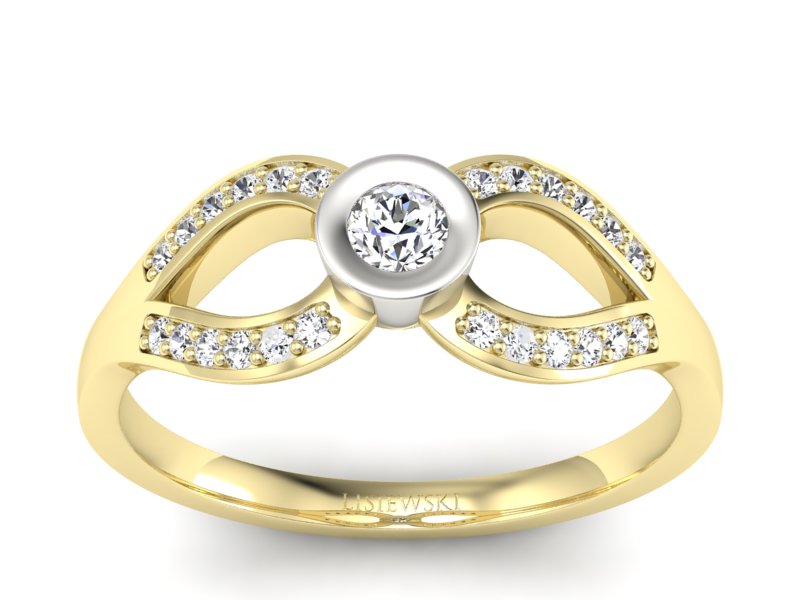 Pierścionek z diamentami żółte i białe złoto - p16153zb