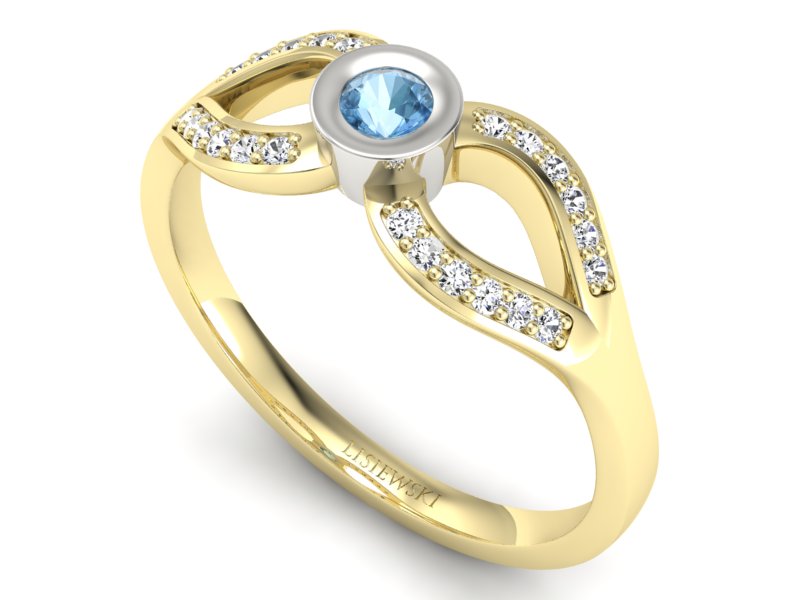 Złoty pierścionek z topazem i brylantami - p16153zba — zdjęcie 3