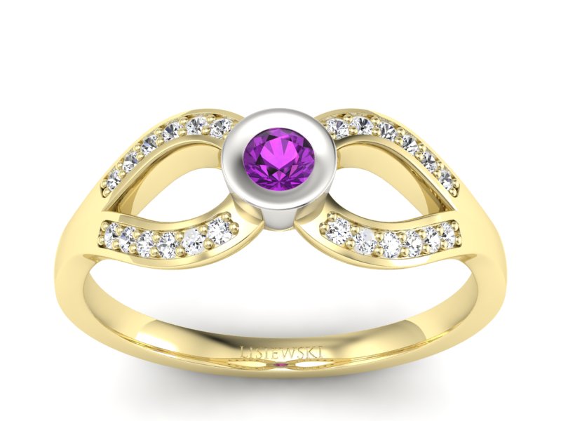 Pierścionek z ametystem i brylantami - p16153zbat