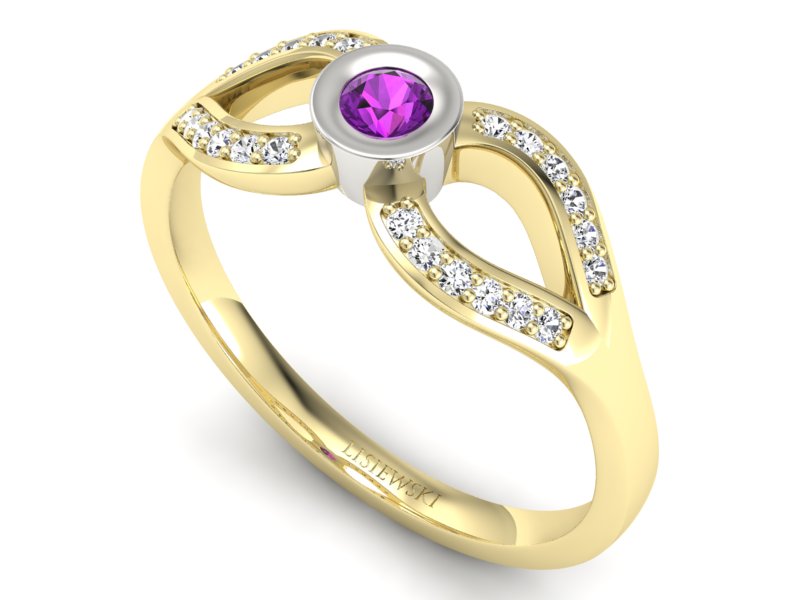 Pierścionek z ametystem i brylantami - p16153zbat — zdjęcie 3
