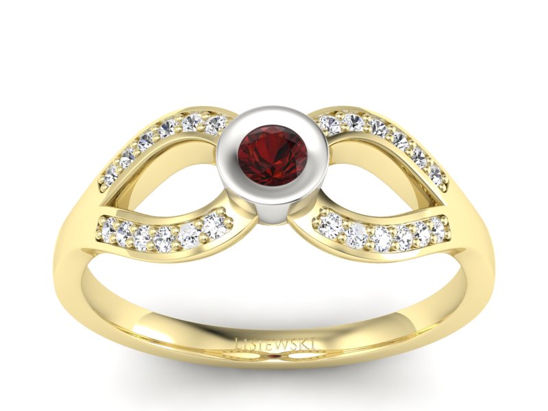 Pierścionek z granatem i brylantami - p16153zbgr