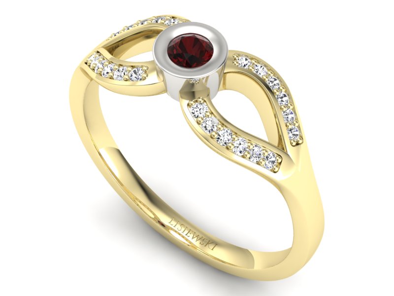 Pierścionek z granatem i brylantami - p16153zbgr — zdjęcie 3