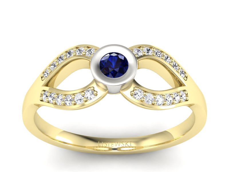 Złoty pierścionek z szafirem i brylantami - p16153zbsz