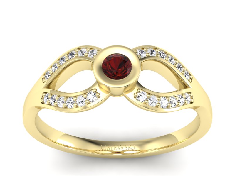 Złoty pierścionek z granatem i brylantami - p16153zgr